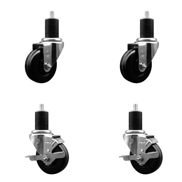 3-1/2'' Phenolic Wheel Swivel 1-3/4'' Expanding Stem Caster Set 2 Brakes, 4PK